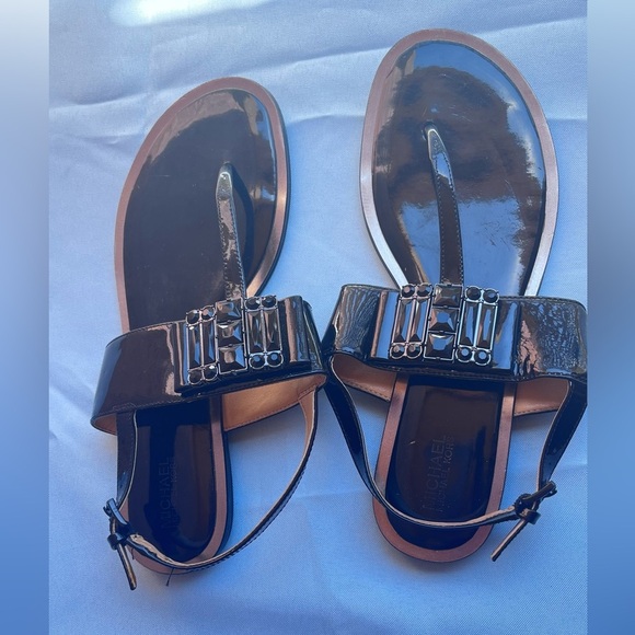 Michael Kors Black Patent Sandals with Embellishments - Picture 1 of 4